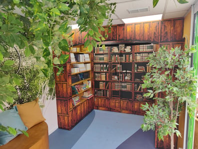 The library inside the Ministry of Fun exhibition van