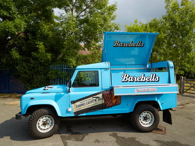 The Barebells Land Rover Defender, opened up for sampling.