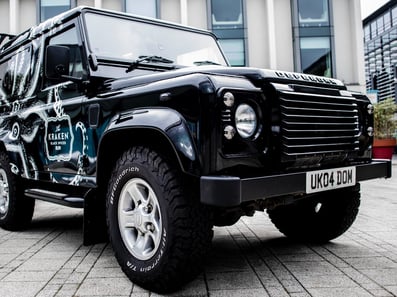 The front of the Kraken Land Rover Defender hire