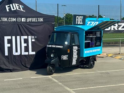 The Fuel10K Piaggio Ape van, seen from the front.