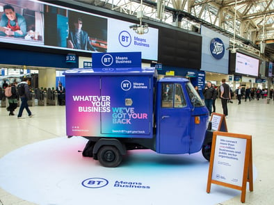 The BT Piaggio Ape hire in London Waterloo.