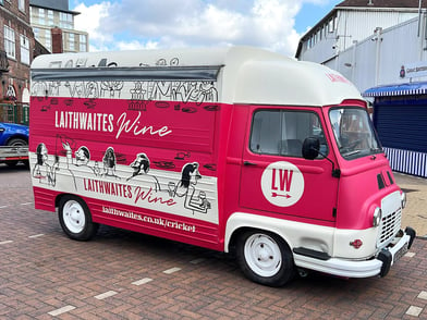 The Laithwaite's Renault Estafette, viewed from the front and side.