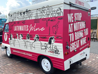 The red Laithwaite's Wine classic Estafette, viewed from behind.