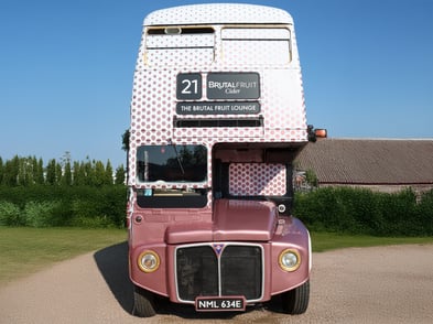 The front of the glamorous Brutal Fruit Routemaster bus.