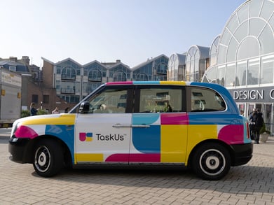 The electric 'TaskUs' London taxi hire.