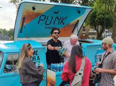 Brewdog giving out samples as a type of brand amplification, using a promotional hire vehicle