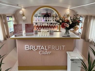 A bar area inside the Brutal Fruit Routemaster hire.