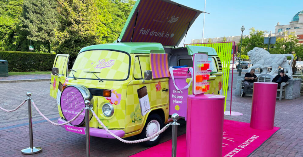 A pop-up VW camper used by Boots and Drunk Elephant, on the roadside