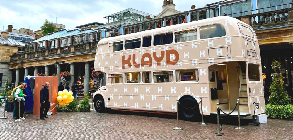 The Klayd Routemaster bus hire, parked up at Covent Garden.