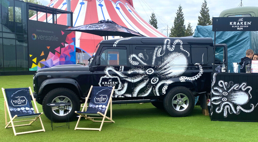 Kraken Land Rover Defender, with branded deckchairs