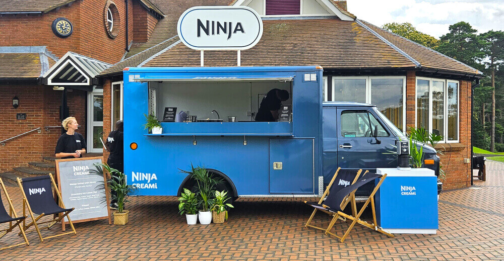 The blue Ninja Ambulance - An American catering truck on location.