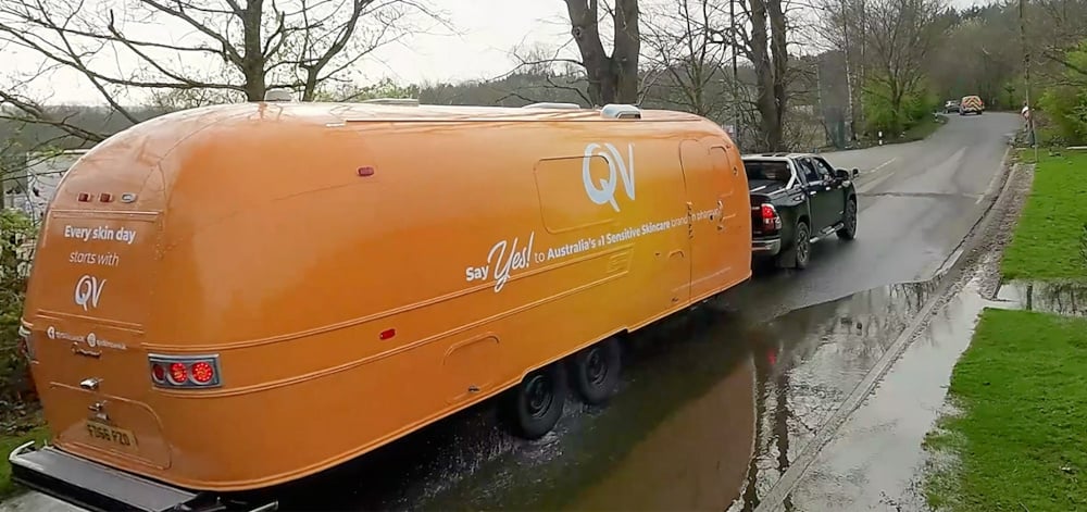 QV Skincare's Airstream out on the road, care of Promohire logistics.