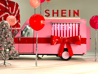 A studio image of the SHEIN Christmas campaign Us postal van