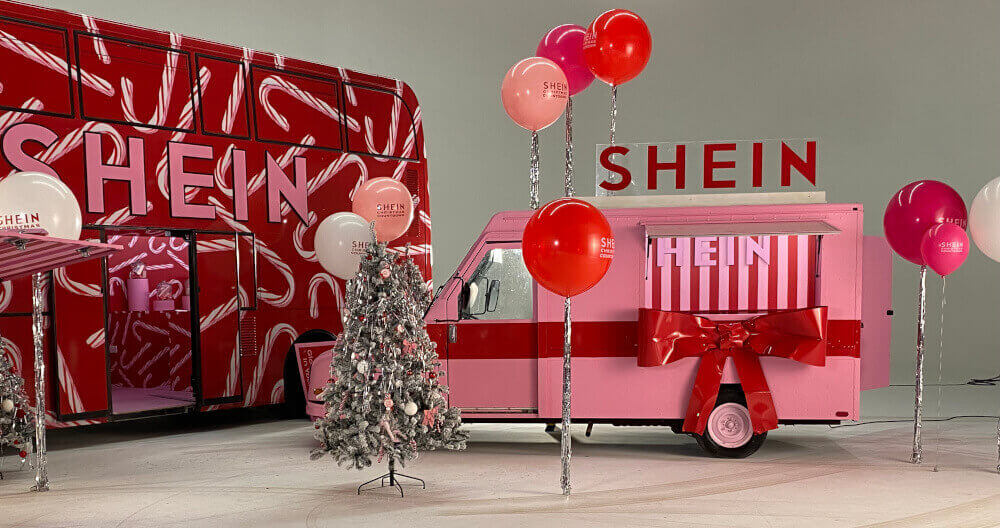 Shein's Christmas live studio event, whaving hired a double-decker bus and smaller vehicle.