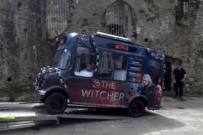 The Witcher van being offloaded as part of Promohire's vehicle logistics service