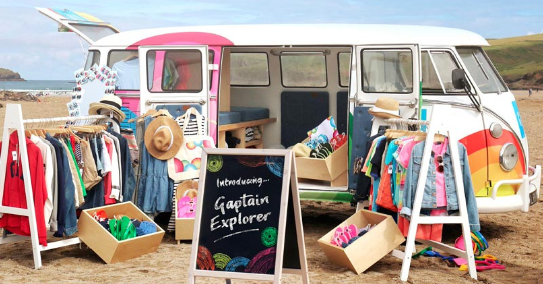 Summer beach clothes VW Camper retail promotion display Gap mulitcolour